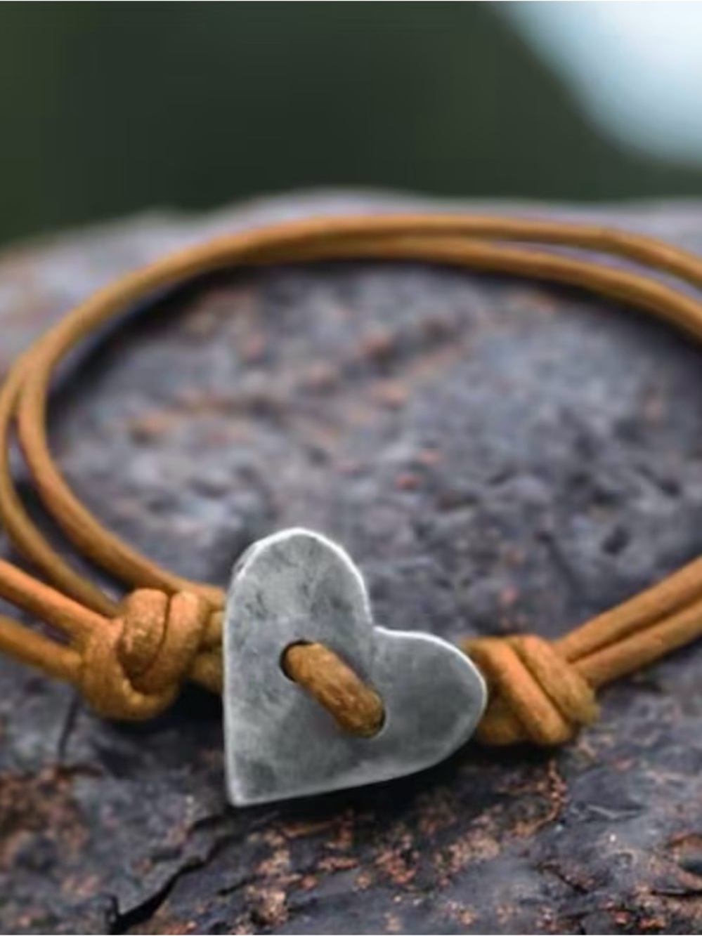 Handcrafted Brown Leather Bracelet with Silver Heart Charm